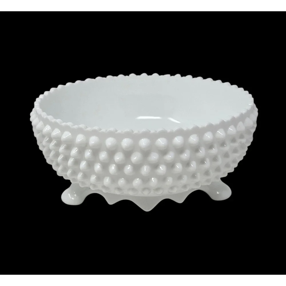 Vintage Fenton Hobnail Milk Glass 3-Toed Footed Bowl 8.5